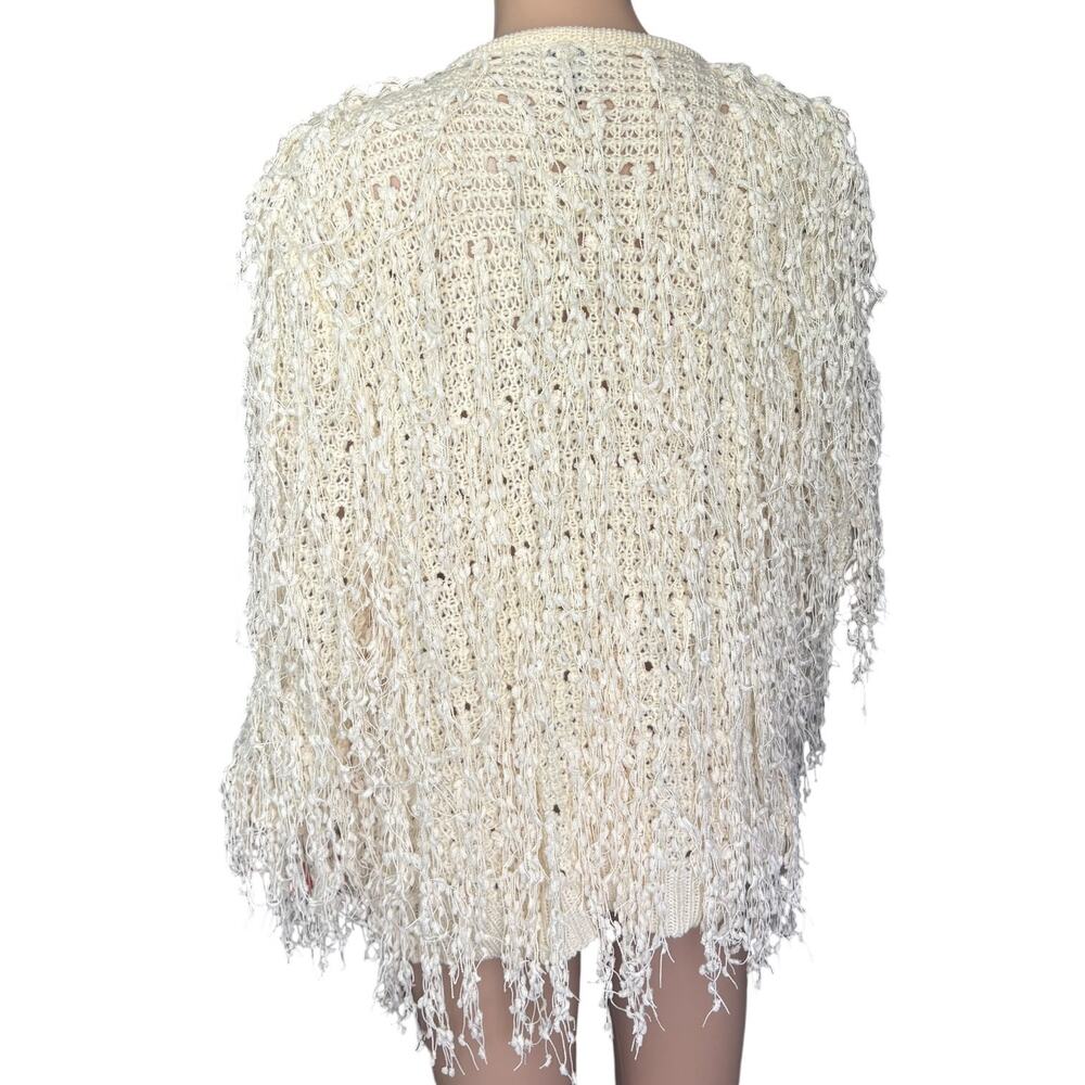 Pretty Attitude Ivory Fringe Shaggy Knit Cardigan Festival Boho Fairycore Open S - Picture 4 of 7